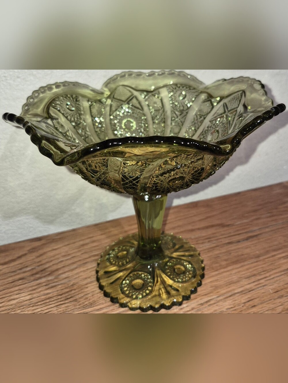 Vintage Imperial Glass compote or candy dish in a green "avocado"